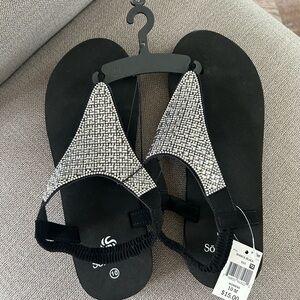 Black and Silver Sandals with Rhinestone Detail